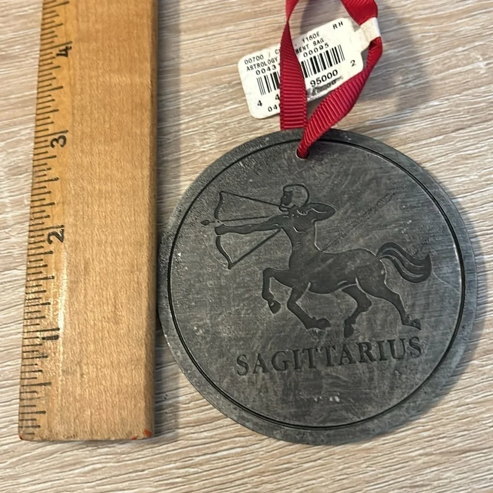 Astrology Sagittarius Pewter Metal Round Ornament with Ribbon for Hanging
